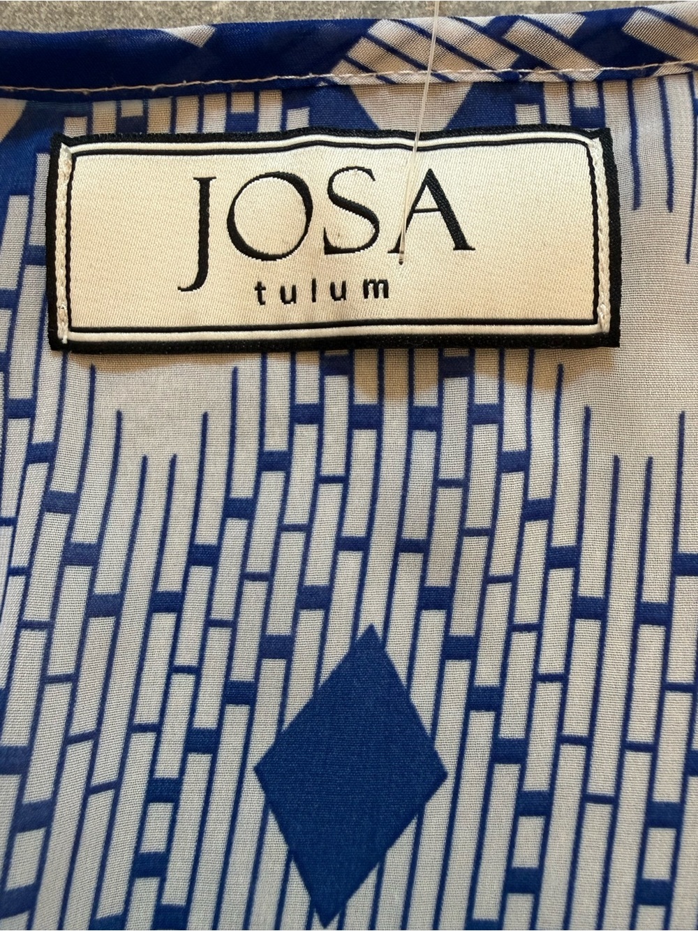 JOSA Tulum Kimono Blue White Geometric Print Cover Up Mini Dress  OS One Size - Picture 8 of 9